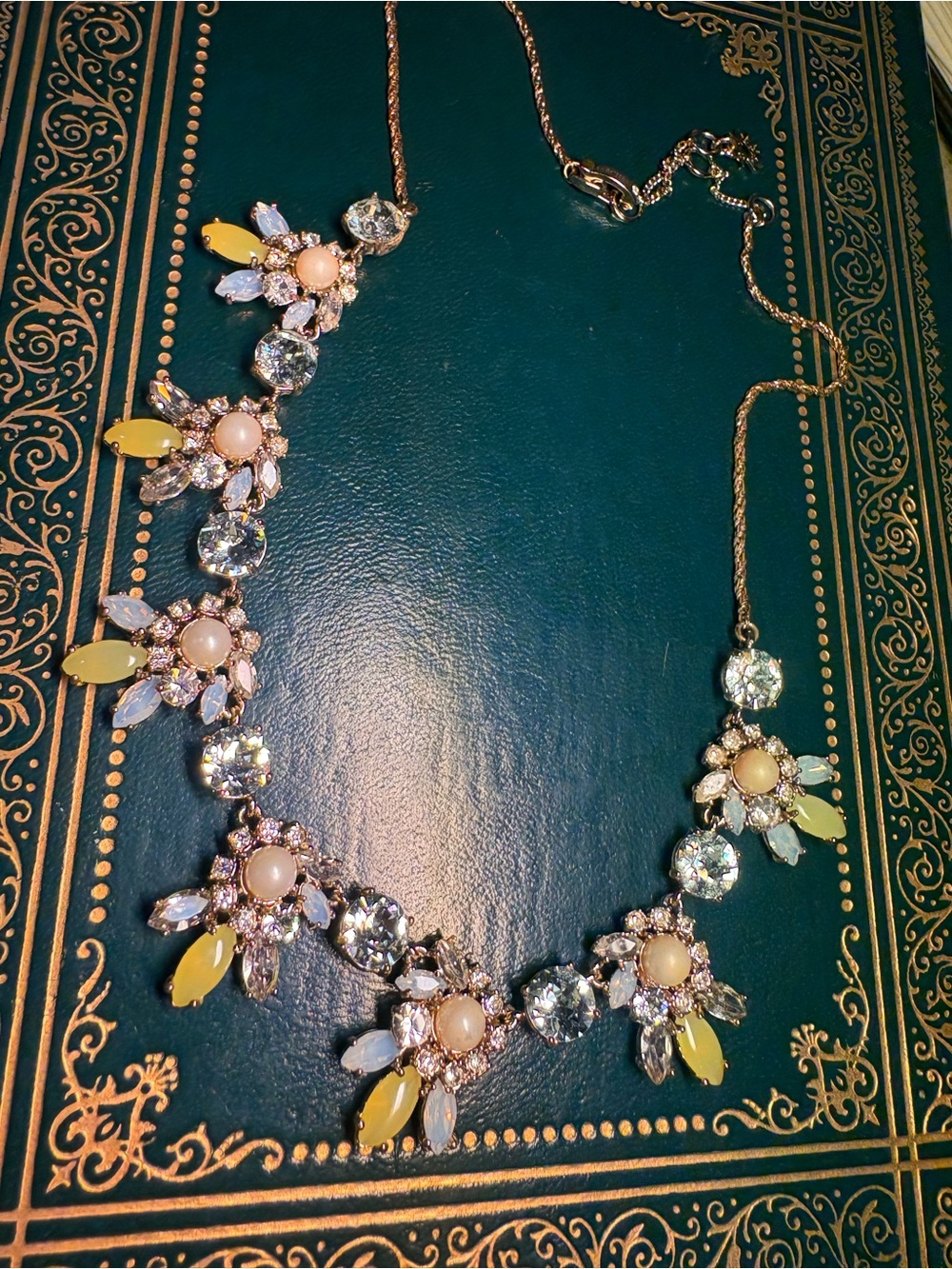 Marchesa Jewel Frontal Necklace Flowers Rhinestones Pearls Pastels